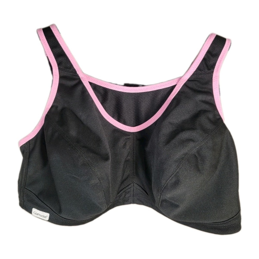Glamorise Sports Bra 42DD Black Pink Wirefree No Bounce High Impact 1066